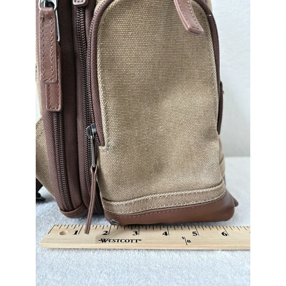 Renwick VTG Canvas Backpack Genuine Brown Leather Trim Multiple Pockets Utility